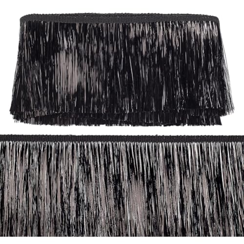 MAYJOYDIY 10m×10cm Breite Schwarze Fransenborte Aus Metallic Glänzende Lametta Fransen Lametta Besatz Quaste Polyester Bandbesatz Für Tanzkostüm Kleid Bühnenkleidung Party Dekoration DIY von MAYJOYDIY