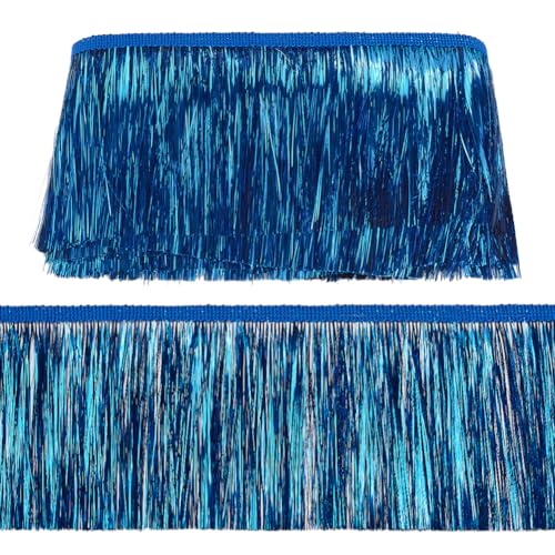 MAYJOYDIY 10m×10cm Breites Metallisches Fransenband In Saphirblau Glänzende Lametta Fransen Lametta Besatz Quaste Polyester Bandbesatz Für Tanzkostüm Kleid Bühnenkleidung Party Dekoration DIY von MAYJOYDIY