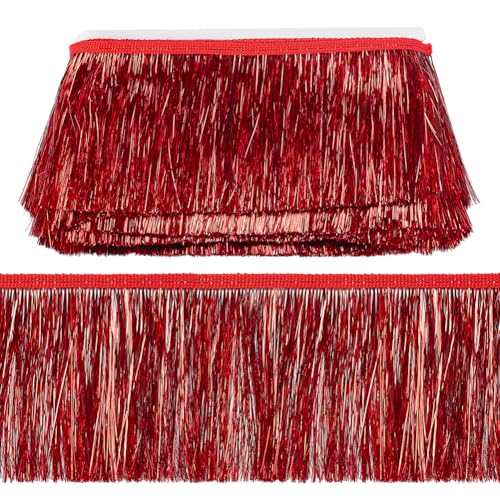 MAYJOYDIY 10m×10cm Rote Metallische Fransenborte Glänzende Lametta Fransen Lametta Besatz Quaste Polyester Bandbesatz Für Tanzkostüm Kleid Bühnenkleidung Party Dekoration DIY von MAYJOYDIY