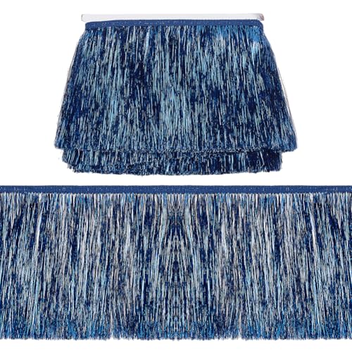 MAYJOYDIY 10m×15cm Fransenborte Aus Metallic Marineblau Glänzende Lametta Fransen Lametta Besatz Quaste Polyester Bandbesatz Für Tanzkostüm Kleid Bühnenkleidung Party Dekoration DIY von MAYJOYDIY