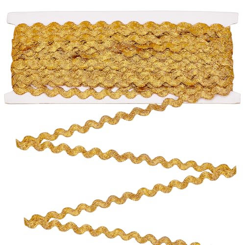 MAYJOYDIY 13.7m Goldenes Gewelltes Biegeband 8mm Breit RIC Rac Gurtband Kantenbesatz Goldfarbener Glitzer S Wellen Zopfbesatz Für Selbermachen von Geschenkverpackungen Nähen Stoff Heim Dekoration von MAYJOYDIY