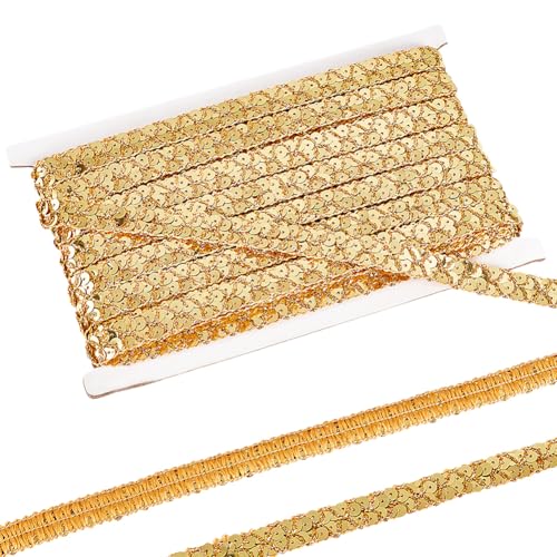 MAYJOYDIY 13m Pailletten Spitzenbesatz 15mm Breit Glänzendes Paillettenband Zum Nähen Glitzernd Flach Rund Paillettenbesatz Zum Basteln von Kleidern Verschönern von Kostümzubehör (Hellgolden) von MAYJOYDIY