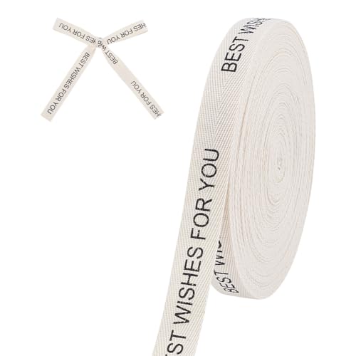 MAYJOYDIY 15mm Köperband „BEST WISHES FOR YOU“ 14.6 m Polyester Fischgrätenband Wimpelband Schrägband Weiches Natürliches Gurtband Zum Verpacken von Geschenken Schleife Heim Und Partydekor von MAYJOYDIY