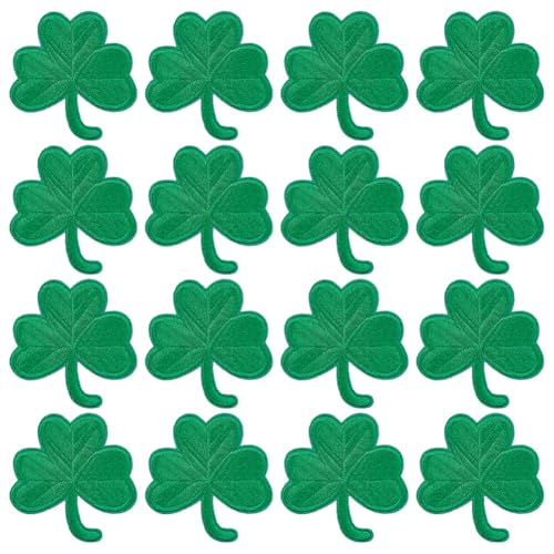 MAYJOYDIY 16 Stücke Grün Glück Kleeblatt Bestickte Patches Klee Eisen Auf Nähen Auf Patches Applikationen St. Aufnäher Zum Patrick'S Day Zum Aufnähen Für Kleidung Taschen Bastelprojekte Accessoires von MAYJOYDIY