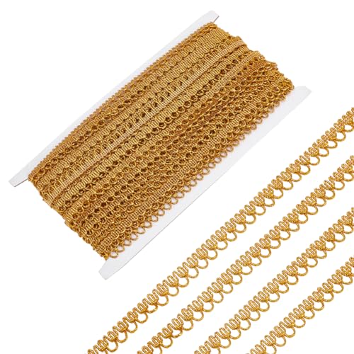 MAYJOYDIY 18 m Gold Geflochtener Spitzenbesatz Aus Metallic Spitze 11mm Breit Metallischer Randbesatz Gewebter Gimp Fransenbesatz Dekorative Gimp Zopfborte Für Nähtaschen Kostüme DIY Bastelarbeiten von MAYJOYDIY