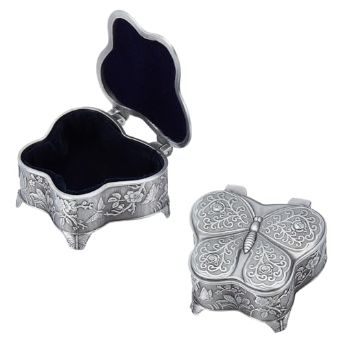 MAYJOYDIY 2 Pcs Schmuckschatulle In Schmetterlingsform Antik Silber Vintage Schmuckschatulle Aus Metall Geschenkbox Aus Legierung Aufbewahrungsbox Für Ringe Ohrringe Und Halsketten von MAYJOYDIY