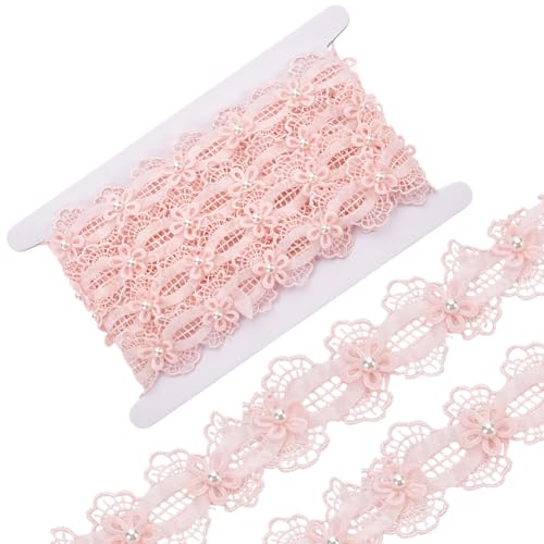 MAYJOYDIY 2.7m×43mm Rosa Spitzenbesatz Mit 3D Perlenblumen Besticktes Spitzenband Mit Perlen Zum Nähen Basteln Für Brautkleider Hochzeitsfeiern Kostüme Hutdekoration von MAYJOYDIY