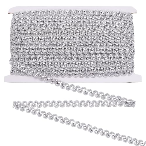 MAYJOYDIY 20 Yards Silber Metallic geflochtene Spitzenborte 0,4 Zoll gewelltes Spitzenband verziert Gimpe Trim für Vorhang Hochzeit Brautkostüm, DIY Handwerk und Nähen von MAYJOYDIY