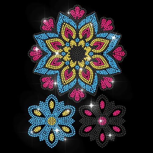 MAYJOYDIY 3 Stil Blumen Mandala Strass Zum Aufbügeln Hotfix Wärmeübertragungsaufkleber Bunte Blumen Hotfix Strass Applikation Blütenblätter Reparaturflicken Für Kleidung Für T Shirts Hüte Jacken von MAYJOYDIY