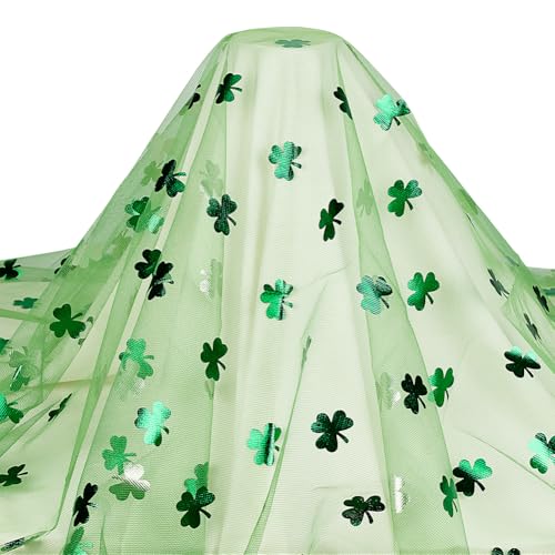 MAYJOYDIY 3 m Folienüberzüge Organza Netzstoff 150cm Breit Limettengrüner Tüllstoff Funkelnder Glücksklee Organzastoff Tüll Für St.Patrick's Day Party DIY Basteln Geschenkpapier Herstellen von MAYJOYDIY