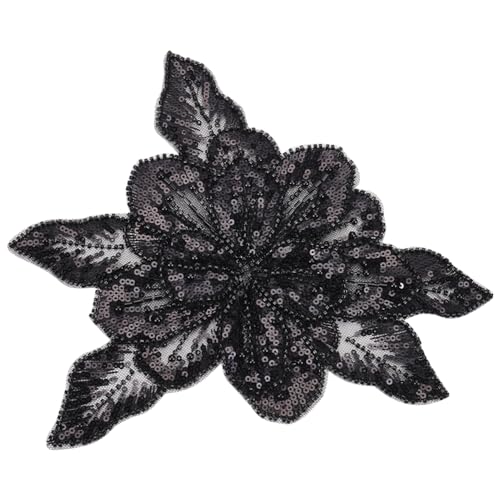 MAYJOYDIY 3D Schwarze Blumen Spitzen Applikationen Pailletten Glasperlen Gaze Verzierungen Zubehör Handgefertigte Funkelnde Spitzen Blumenaufnäher Für Hochzeitskleider Taschen DIY Näh Bastelbedarf von MAYJOYDIY