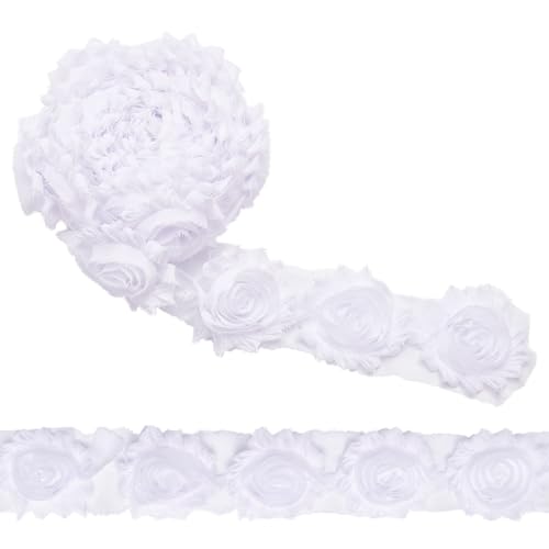 MAYJOYDIY 4,5 m x 6,3 cm weiße Chiffon-Rosen-Spitzenborte, Shabby-Blumen-Bordüre, geflochtene Spitzenborte zum Nähen, für Hochzeitskleider, Dekoration, Zubehör von MAYJOYDIY