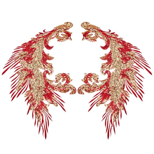 MAYJOYDIY 4 rote Pailletten-Stickerei Phoenix Pfau Feder Schwanz Applikation 40,6 x 26,1 cm Feder Nähen Flicken mit Pailletten für Hochzeitskleid Abendkleid Hut Kissen Vorhang Tischdecke MAYJOYDIY 4 rote Pailletten-Stickerei Phoenix Pfau Feder Schwanz Applikation 40,6 x 26,1 cm Feder Nähen Flicken mit Pailletten für Hochzeitskleid Abendkleid Hut Kissen Vorhang Tischdecke von MAYJOYDIY