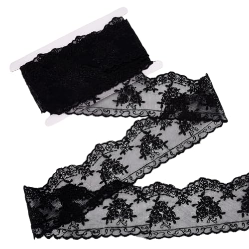 MAYJOYDIY 4.5 m × 90mm Schwarz Blumenmuster Spitzenbesatz Vintage Spitzenband Blumenstoff Besticktes Venezianisches Band Zum Nähen Verpacken von Geschenken Hochzeiten Kleidung Basteln Heimdekoration von MAYJOYDIY