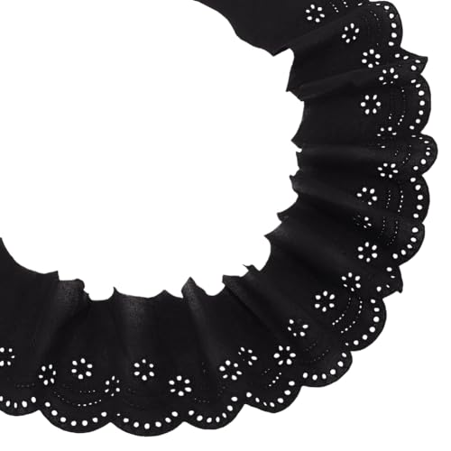 MAYJOYDIY 4.6m Schwarze Ösen Spitzenborte 10cm Baumwoll Spitzenbesatz Band Mit Floraler Stickerei Rüschen Spitzenbesatz Gewellter Rand Floraler Besatzstoff Für Heimwerker Basteln Nähen Heimdekoration von MAYJOYDIY