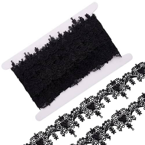 MAYJOYDIY 6.8 m Schwarze Blumen Spitzenborte 42mm Gewelltes Spitzenband Stickerei Vintage Herzen Spitzenbesatz Für Brauthochzeitsdekoration Weihnachtspaket DIY Nähen Basteln von MAYJOYDIY