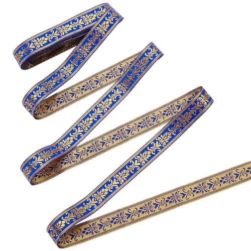 MAYJOYDIY 7m × 20mm Blaues Boho Jacquardband Mit Blumenmuster Vintage Ethnischen Jacquardband Goldbesticktes Gurtband Mit Blumenmuster Für Kleidung Taschen Nähdekorationen Geschenkverpackungen von MAYJOYDIY