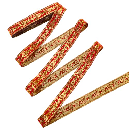 MAYJOYDIY 7m × 20mm Rotes Boho Jacquardband Mit Blumenmuster Vintage Ethnischen Jacquardband Goldbesticktes Gurtband Mit Blumenmuster Für Kleidung Taschen Nähdekorationen Geschenkverpackungen von MAYJOYDIY