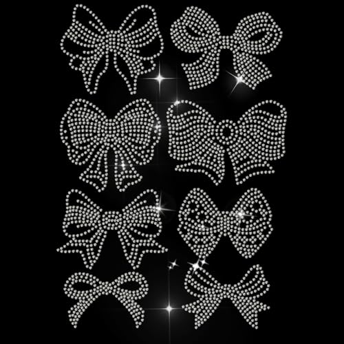 MAYJOYDIY 8 Stile Fliege Strass Zum Aufbügeln Hotfix Transfer Schleife Strass Aufbügler Hotfix Bling Strass Aufkleber Fliege Wärmeübertragung Aufkleber Für T Shirts Jacken Taschen Bastelarbeiten von MAYJOYDIY