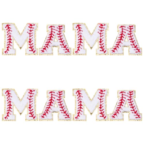 MAYJOYDIY 8 Stück Mama Baseball Aufbügler Mama Buchstaben Aufnäher Softball Bestickter Aufnäher Personalisierte Reparatur Applikation Für Kleidung Mütze Hemd Tasche Jacke Jeans Muttertagsdeko von MAYJOYDIY