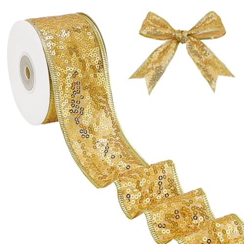 MAYJOYDIY 9,1 m goldenes Pailletten-Netzband, 5,1 cm, Weihnachtsmotiv, Polyester, flach, glitzernd, mit Kunststoff-Pailletten, für Geschenkverpackungen, Blumen-Bastelschleifen, Girlande MAYJOYDIY 9,1 m goldenes Pailletten-Netzband, 5,1 cm, Weihnachtsmotiv, Polyester, flach, glitzernd, mit Kunststoff-Pailletten, für Geschenkverpackungen, Blumen-Bastelschleifen, Girlande von MAYJOYDIY