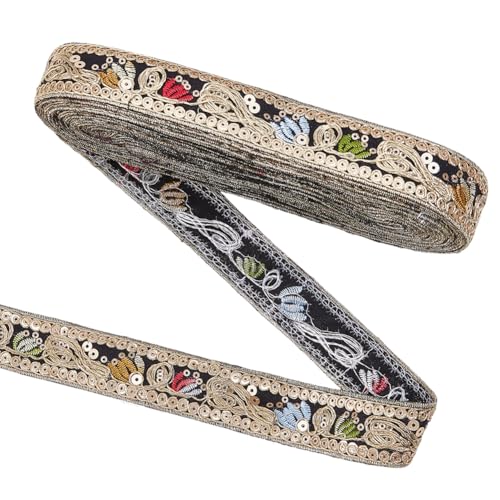 MAYJOYDIY 9,1 m schwarzes Vintage-Jacquardband, 3,8 cm, Pailletten, gewebtes Applikationsband, Boho-Metallic-Blume, besticktes Stoffband zum Nähen, handgefertigte Taschen, Kleidung, Dekoration MAYJOYDIY 9,1 m schwarzes Vintage-Jacquardband, 3,8 cm, Pailletten, gewebtes Applikationsband, Boho-Metallic-Blume, besticktes Stoffband zum Nähen, handgefertigte Taschen, Kleidung, Dekoration von MAYJOYDIY