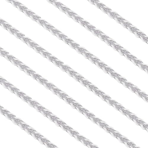 MAYJOYDIY 9,1 m x 0,3 cm schwarzer Gimpen-Besatz, verwobene silberfarbene Metallic-Fäden, geflochtene Spitzenborten stilvolle Polyester-Spitzenband für Vorhänge, Lampenschirm, Sofa, DIY Nähen von MAYJOYDIY