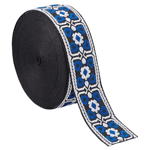 MAYJOYDIY 9.14 m Vintage Jacquardband Mit Blumenmuster 32mm Blau Weiß Besticktes Spitzenband Zum Nähen Boho Webband Für DIY Kleidungszubehör Nähen Basteln Heimdekoration von MAYJOYDIY