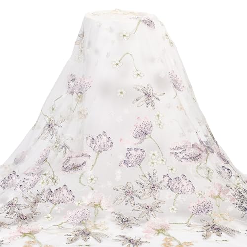 MAYJOYDIY 90 X 150cm Rosa Lotusblumenstickerei Spitzenstoff 3D Organza Blumenstoff Weicher Tüllstoff Breite Vintage Stoffbänder Zum Nähen Für Hochzeiten Brauttücher DIY Bastelbedarf von MAYJOYDIY