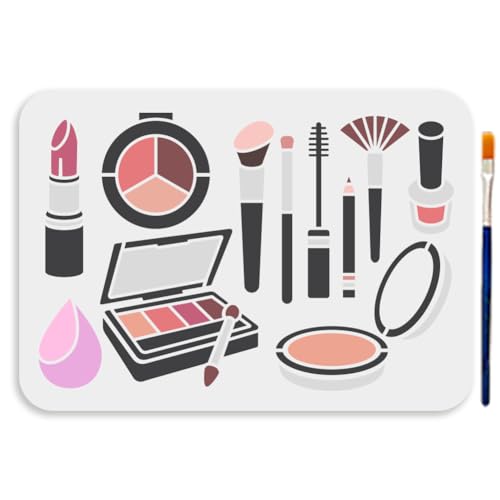 MAYJOYDIY A4 Größe Make Up Werkzeug Malvorlage Kosmetikschablone 29.7x21cm Wiederverwendbare Schablone Puderpinsel Lidschatten Lippenstifte PET Vorlage Zum Malen Auf Holz Wandstoff Heimdekor von MAYJOYDIY