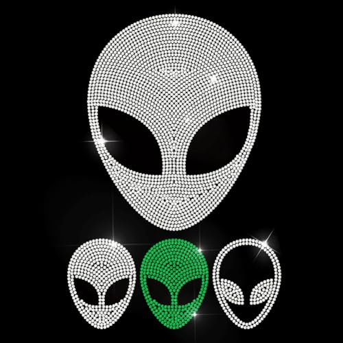 MAYJOYDIY Alien-Themed Strass Bügelbild Hotfix Transfer Aufkleber Sci-Fi-Zukunft Magic Alien Bling DIY Patch Reparatur Hot Fix Applikation für T-Shirt Jacke Tasche Jeans Handwerk Kleidung Zubehör von MAYJOYDIY