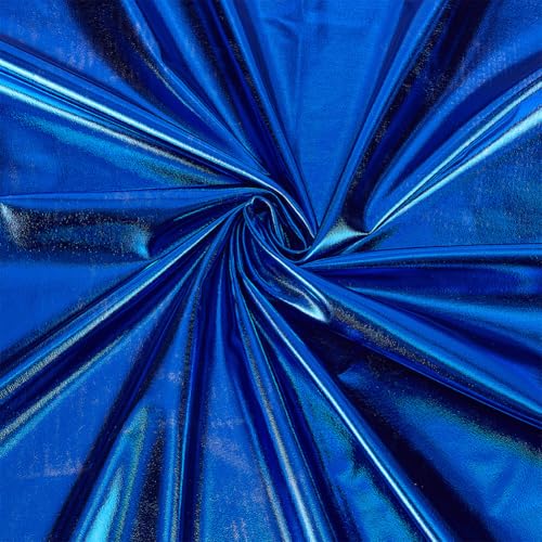 MAYJOYDIY Blauer Glitzernder Hologramm Spandex Stoff 1 m×150cm Glänzender Laser Polyester Spandex Stretchstoff Für Heimwerker Weihnachtsbasteln Nähen Kostüme Bühnenauftritte Kleidung Party Dekoration von MAYJOYDIY