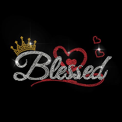 MAYJOYDIY Blessed Text Fonts Rhinestone Iron on Hotfix Transfer Decal Crown Love Bling DIY Patch Repair Hot Fix Applique for T-Shirt Jacket Bag Jeans Craft Clothing Accessory von MAYJOYDIY