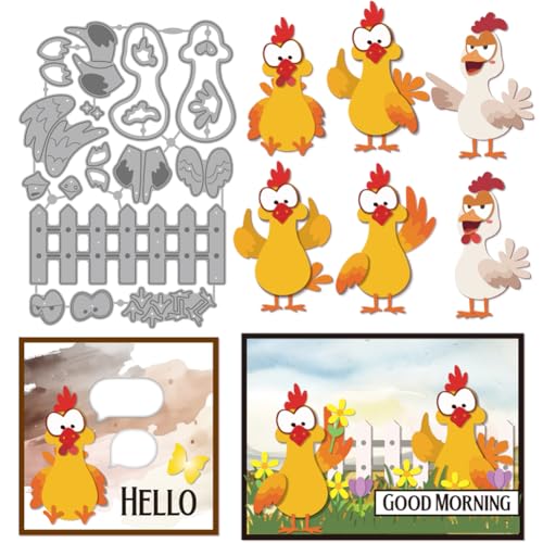 MAYJOYDIY Cartoon Huhn Stanzformen Metallprägeschablone Bauernhoftier Karbonstahl Stanzungen Bauernhauszaun Scrapbooking Werkzeug Für DIY Karten Scrapbooking Fotoalbum Basteln von MAYJOYDIY