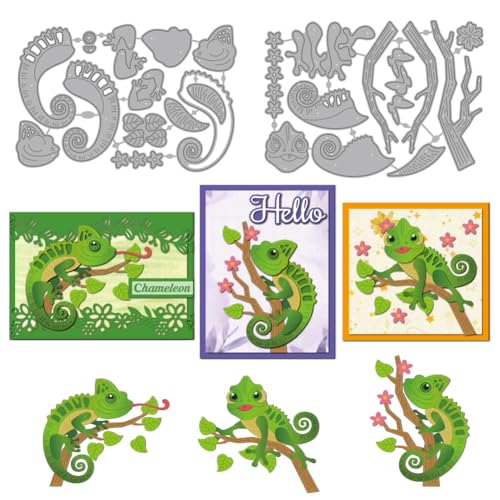 MAYJOYDIY Chamäleon Zweig Stanzformen Reptilien Tiere Metall Stanzformen Blumen Blätter Pflanzen Präge Und Stanzschablone Für Scrapbooking Bastelpapier Geburtstagskarten Geschenkdekoration von MAYJOYDIY