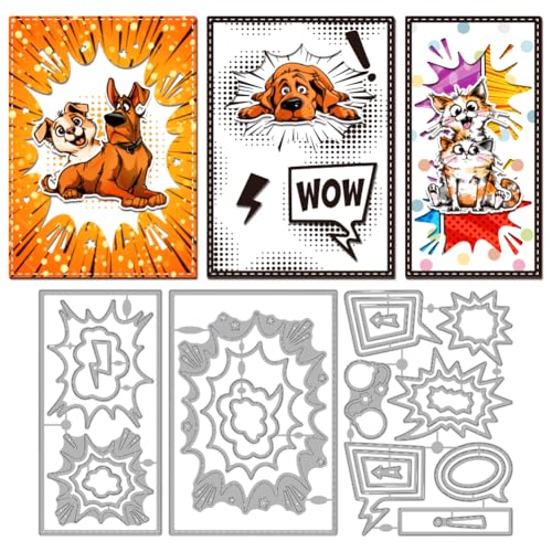 MAYJOYDIY Comic Burst Stanzformen Zum Kartenbasteln Comic Dialograhmen Metall Stanzformen Manga Stil Präge Und Stanzschablone Für Scrapbooking Bastelpapier Geburtstagskarten Geschenkdekoration von MAYJOYDIY