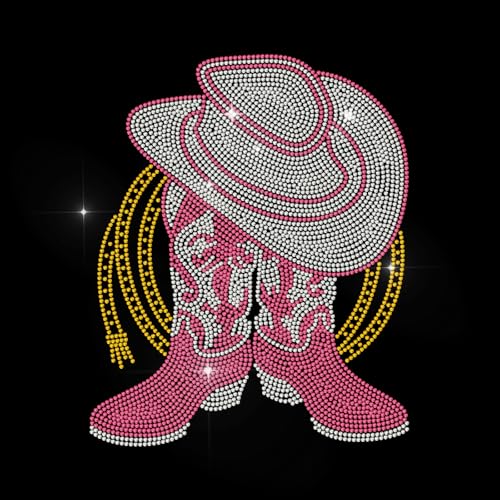 MAYJOYDIY Cowboystiefel Strass Zum Aufbügeln Hotfix Strass Cowboyhut Transfer Applikation Western Cowboy Heat Bling Patch Reparatur Applikation Für Kleidung Für T Shirts Taschen Schuhe Hüte DIY Dekor von MAYJOYDIY