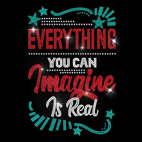 MAYJOYDIY Everything You Can Imagine is Real Rhinestone Iron on Hotfix Transfer Red Crystal Heat Transfer Decal Green Star Rhinestone Template Decals Iron on Crystal Transfers for Shirts Jeans Shoes von MAYJOYDIY