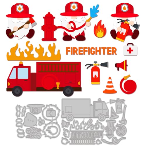 MAYJOYDIY Feuerwehr Zwerg Stanzformen Feuerwehr Zwerg Gestanzte Prägevorlage Aus Karbonstahl Feuerwehrauto Brandschutz Themenmuster Für Kartengestaltung Scrapbooking Umschläge DIY Papierbastelbedarf von MAYJOYDIY