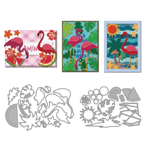 MAYJOYDIY Flamingo Waldmotiv Metall Stanzformen Zur Kartengestaltung Sommermotiv Stanzformen Wassermelone Tropische Blätter Sonne Prägeschablonen Für Scrapbooking Dekoratives Papierbasteln Fotoalbum von MAYJOYDIY