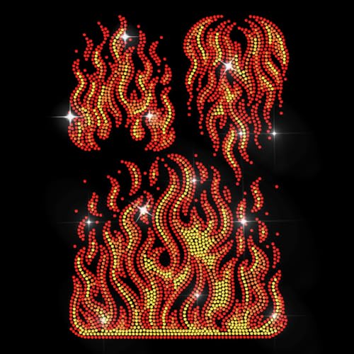 MAYJOYDIY Flammen-Strass-Aufnäher zum Aufbügeln, Hotfix, Flammen-Transfer-Applikation, brennendes Feuer, Wärmeübertragung, Aufkleber, Bling Patch, Kleidung, Reparaturapplikation für T-Shirts, Taschen, von MAYJOYDIY