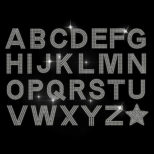 MAYJOYDIY Glitzer-Alphabet-Strass-Bügel-Hotfix-Strass-Applikation, 26 Buchstaben, Transferapplikation, kleiner Stern, Wärmeübertragung, Aufkleber, Bling Patch, Kleidung, Reparatur-Applikation für von MAYJOYDIY