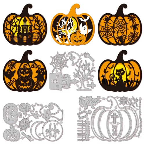 MAYJOYDIY Halloween Kürbis Katze Stanzformen Fledermäuse Stanzschablonen Schloss Baum Spinne Karbonstahl Stanzformen Für Heimwerker Scrapbooking Alben Dekorative Prägungen Papier Karten Kunsthandwerk von MAYJOYDIY