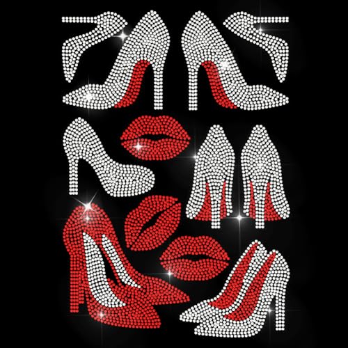 MAYJOYDIY High Heels Strass Bügelbild Hotfix Strass rote Lippen Transfer Applikation Classy Lady Heat Transfer Aufkleber Bling Patch Kleidung Reparatur Applikation für T-Shirts Tasche Schuhe Hut DIY von MAYJOYDIY