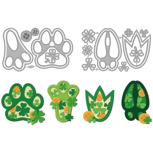 MAYJOYDIY Hundepfote Tierpfote Stanzformen Kleeblatt Vierblättriges Kleeblatt Metall Stanzformen St. Patrick'S Day Präge Schneideschablone Für DIY Scrapbooking Kartenherstellung Umschlagdekoration von MAYJOYDIY