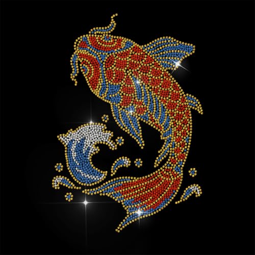 MAYJOYDIY Karpfenfisch Strass Aufbügler Hotfix Aufkleber Koi Bling Strass Aufkleber Spritzer Fisch Tiermuster Hot Transfers Patches Für T Shirts Hüte Jacken Kleidung DIY Accessoires von MAYJOYDIY