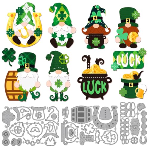 MAYJOYDIY Kleeblatt Zwergen Stanzformen Zum Kartenbasteln St. Patrick'S Day Metall Stanzformen Glücksklee Prägeschablone Für Scrapbooking Geburtstagskartenbasteln Album Und Umschlagdekoration von MAYJOYDIY