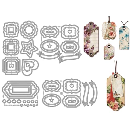 MAYJOYDIY Lesezeichen Metall Stanzformen Tags Metall Prägeschablone Vintage Hängende Etiketten Kohlenstoffstahl Stanzformen Stempel Set Scrapbooking Werkzeug für DIY Karte Scrapbooking Fotoalbum von MAYJOYDIY