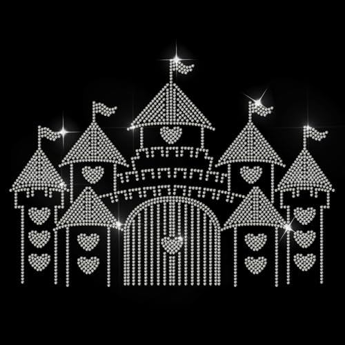 MAYJOYDIY Love Castle Strass Bügelbild Hotfix Strass Märchen Transfer Applikation Mittelalter Schloss Wärmetransfer Aufkleber Bling Patch Kleidung Reparatur Applikation für T-Shirts Tasche Schuhe Hut von MAYJOYDIY