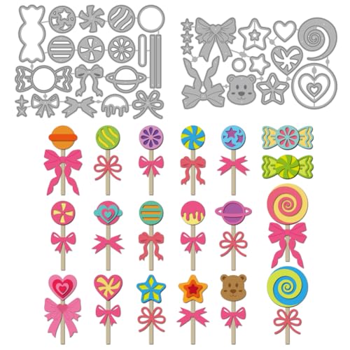 MAYJOYDIY Metall Stanzformen Mit Lollipop Bonbons Schleifen Liebesbonbons Metall Stanzformen Bären Lollipop Stanzformen Stanzschablonen Für Die Kartengestaltung DIY Scrapbook Album Geschenkdekoration von MAYJOYDIY